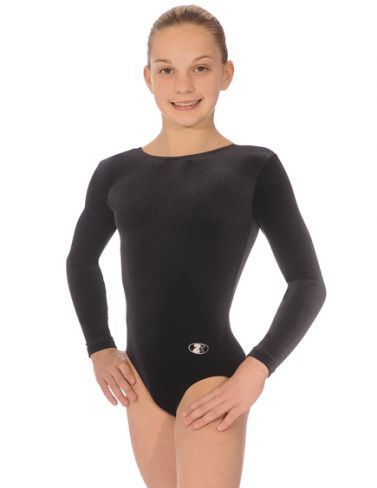 Black Long Sleeve Velour Gymnastics Leotard
